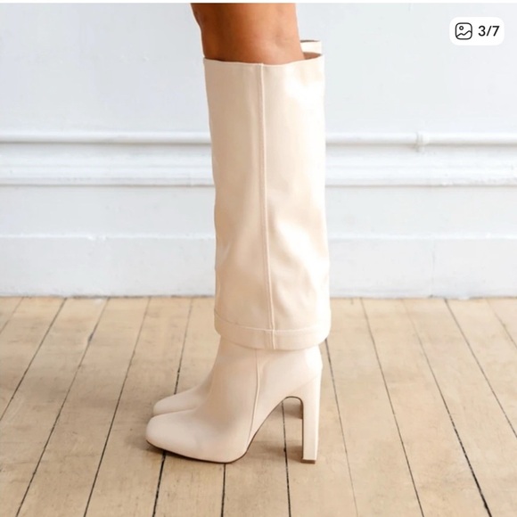 Lulu's Cream Heeled Boots - Picture 1 of 6